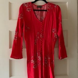 Brand New Dress Forum - Small - Mid Length - Salmon Floral Long Sleeve Tie Dress
